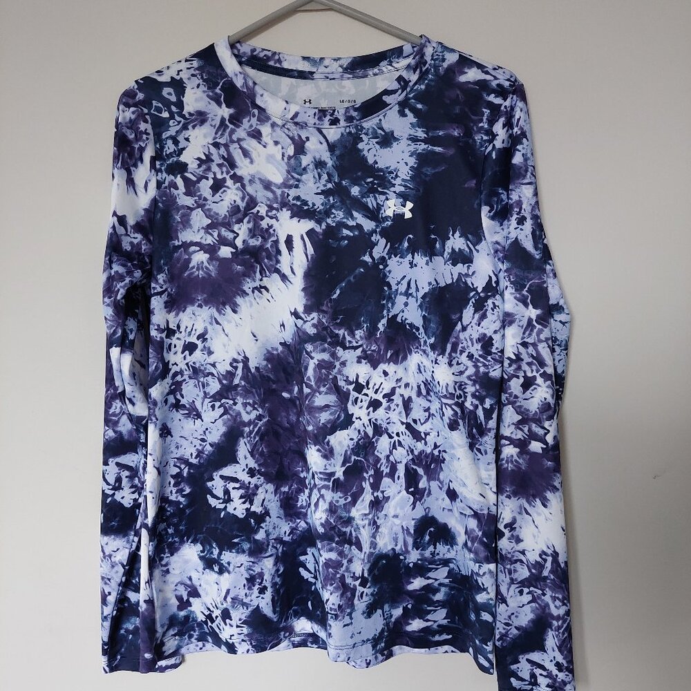 Under Armour UA Women's Sz L Velocity Printed Long Sleeve Top Purple & white